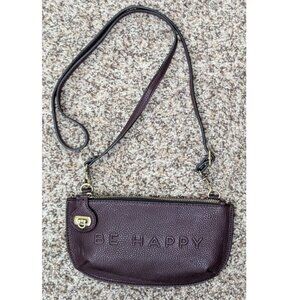 BE HAPPY Vegan Pebbled Faux Leather Cross Body Bag Wallet Adjustable Strap NICE